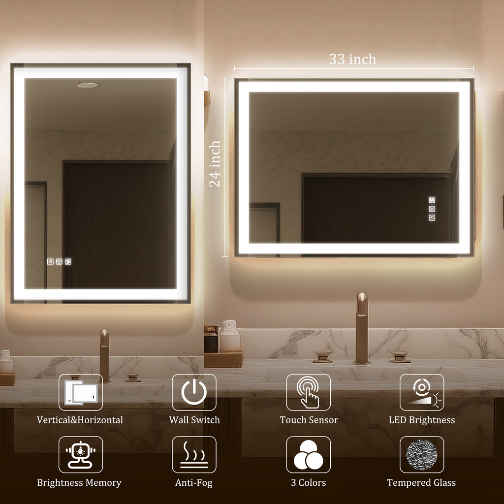 Wall-mounted bathroom mirror with LED lights（right angle）