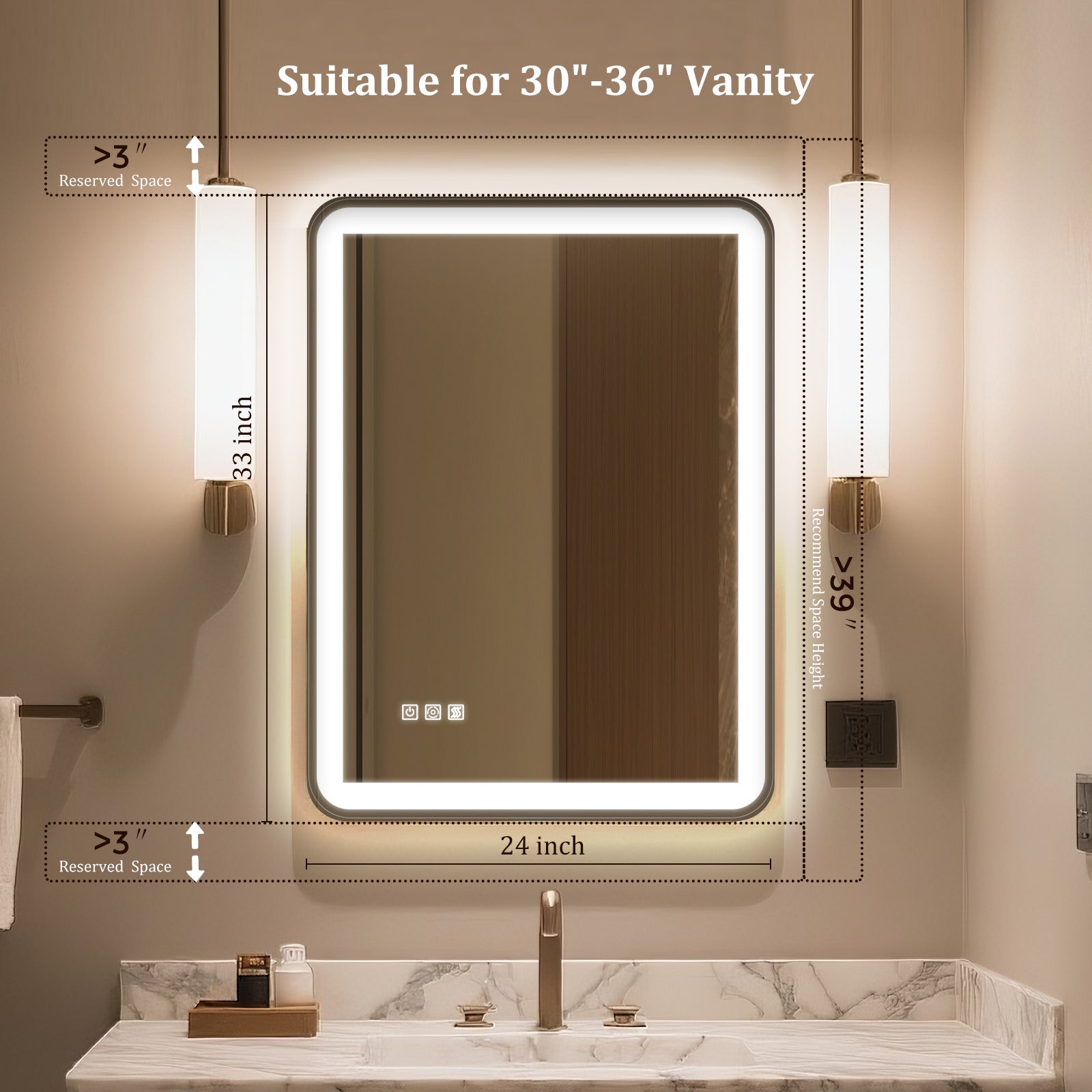 Wall-mounted bathroom mirror with LED lights（right angle）