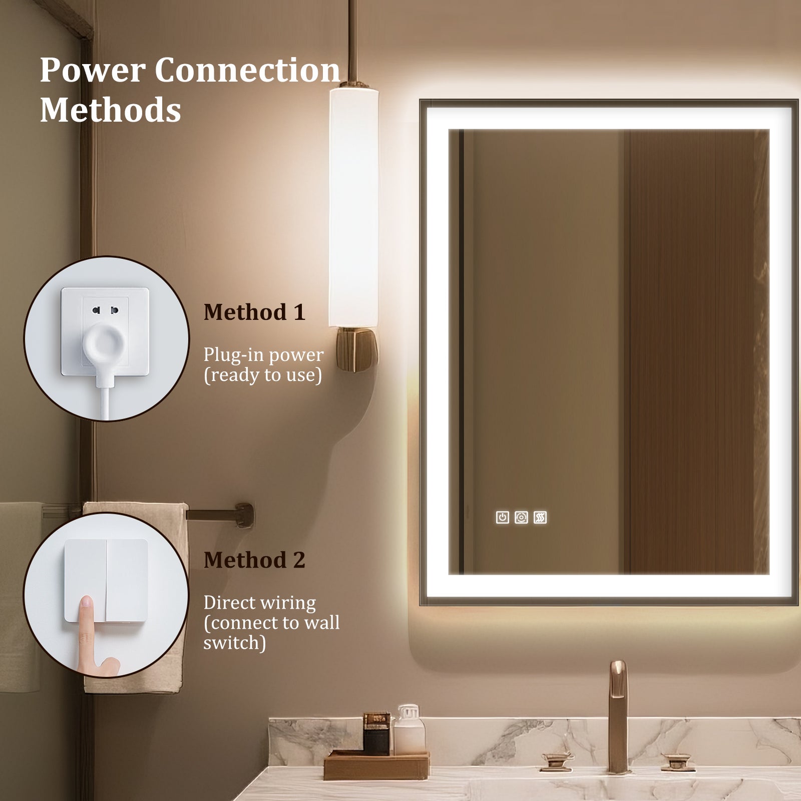 Wall-mounted bathroom mirror with LED lights（right angle）