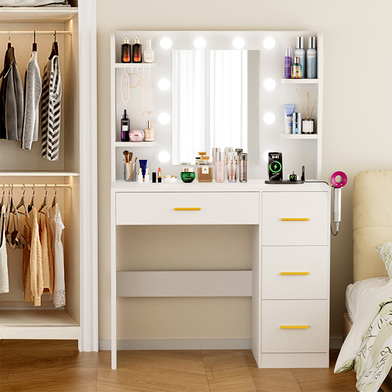 Modern wooden bedroom dressing table with LED light mirror and storage (white)